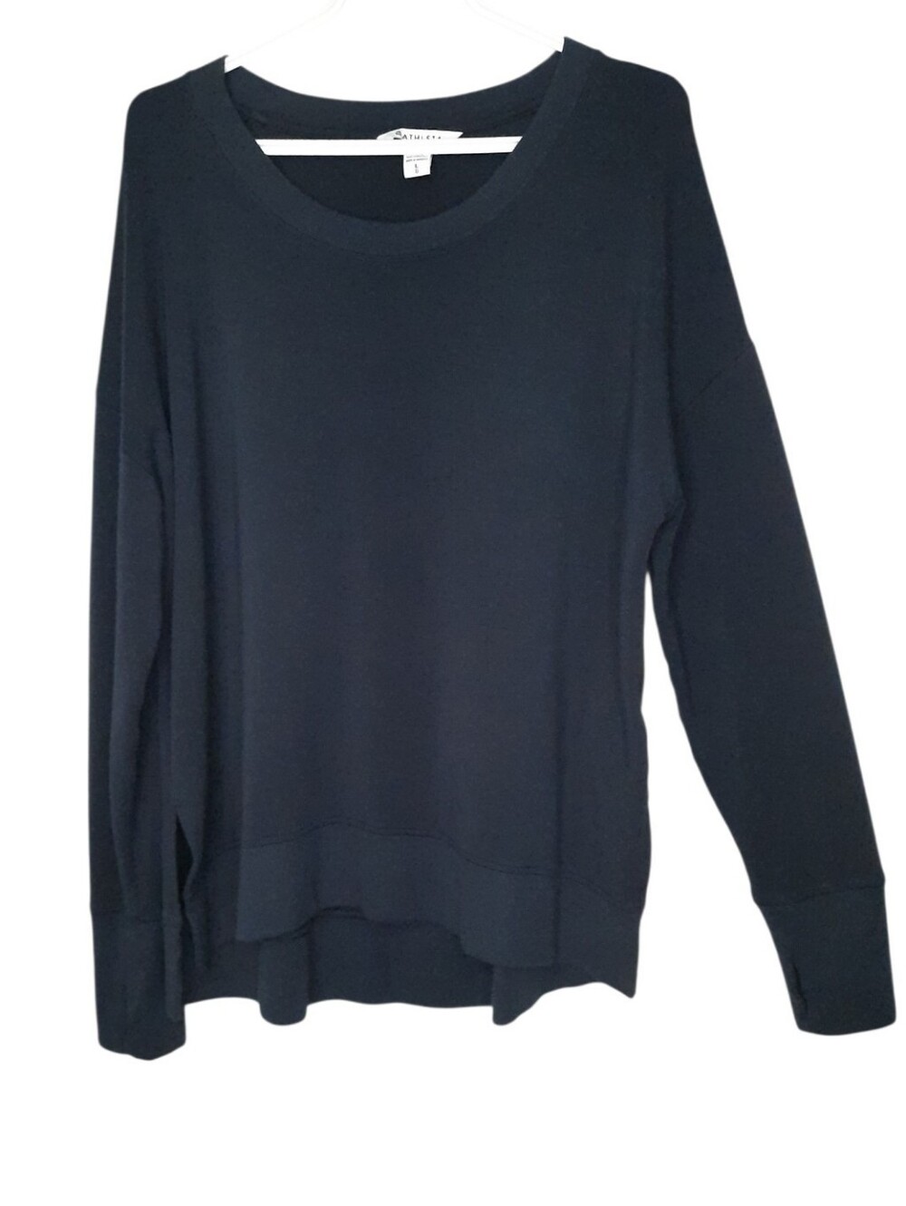 Athleta Coaster Luxe Sweatshirt Navy Blue Pullover Thumbholes Womens Size Large